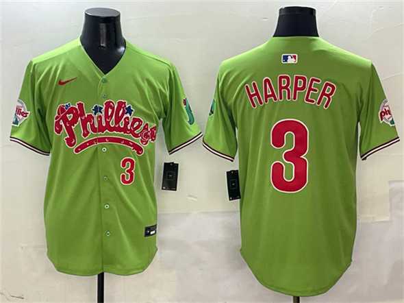Men%27s Philadelphia Phillies #3 Bryce Harper Light Green Phanatic Limited Stitched Jersey